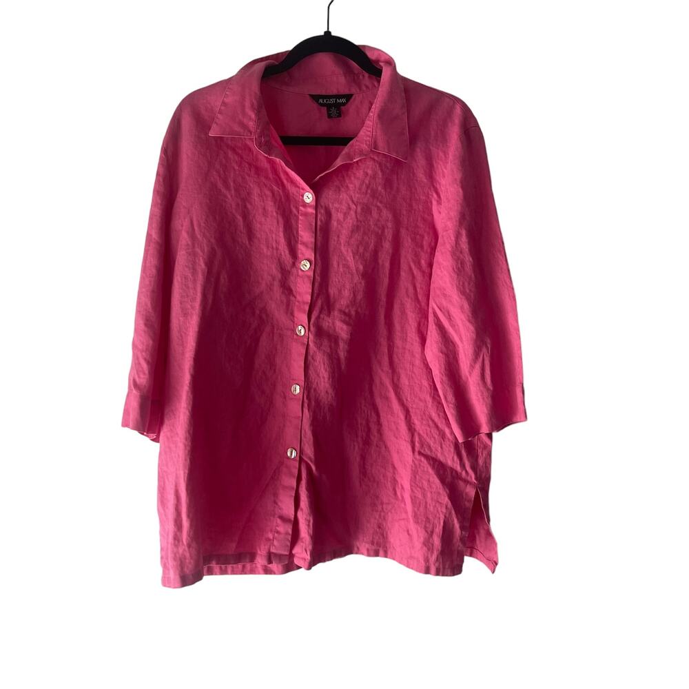 August Max Women's Size XL Barbie Pink 100% Linen Button Up‎ Blouse
